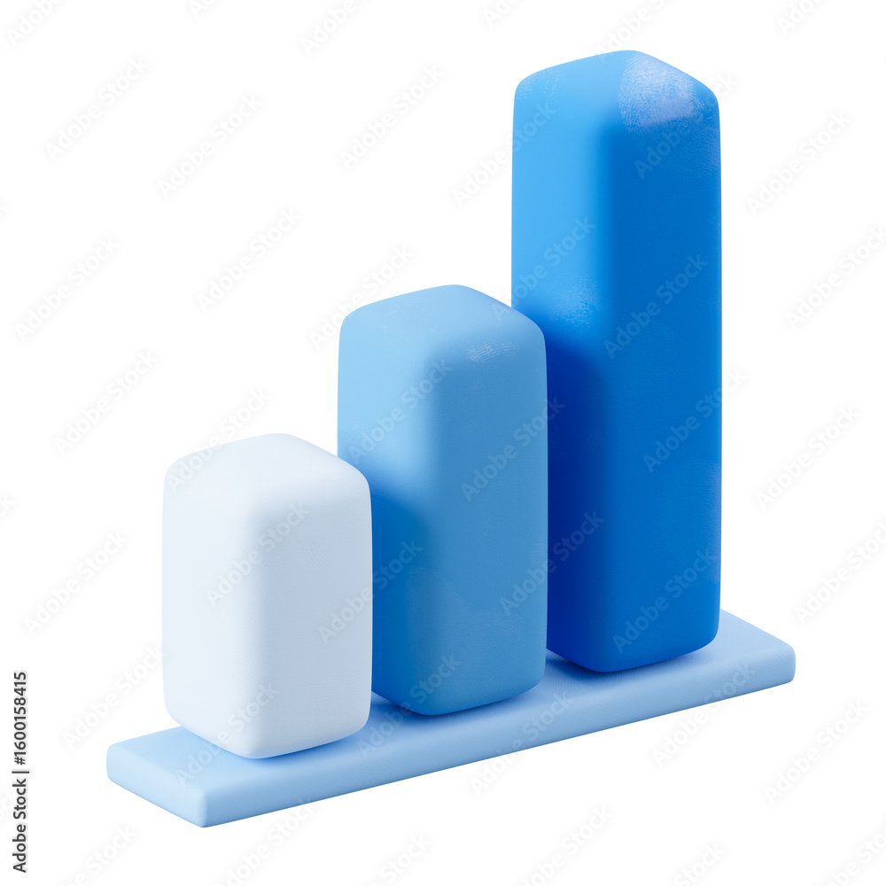 Poster blue 3d bar graph icon illustration isolated on png transparent background for data and chart design