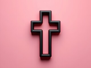 Black cross symbol on pink background, christian faith, religious symbol, easter design