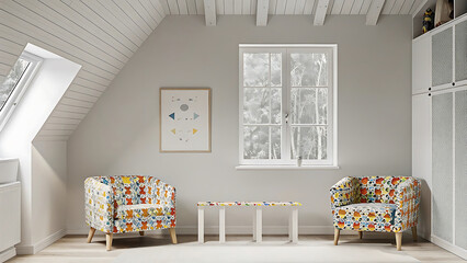 Bright And Youthful Living Room Mockup With Colorful Furniture And Art