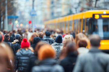 People using public transport in the city