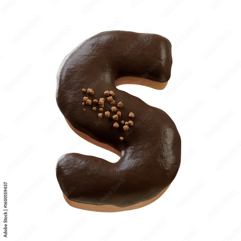 Fototapete 3D Font.Chocolate Biscuit Donut Font Concept. Isometric Alphabet. Numbers And Letters. 3d rendering isolated on white background