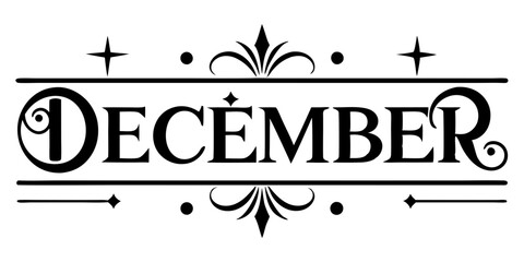 Ornate December text lettering typography