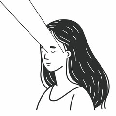 Portrait of a young woman, shot in shadows, with a vertical beam of light projected onto her eye