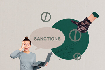 Modern sanctions crisis collage symbols showing how global sanctions influence job market...