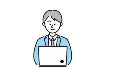 パソコンを開いている男性(ビジネス)