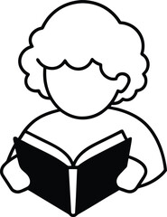 student reading book   line art black vector illu.eps