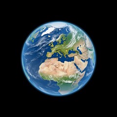 Earth globe illustration view of europe africa and middle east on black background