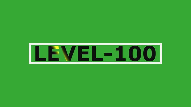 Level 100. animated title with gradient text on green background with bodge effect