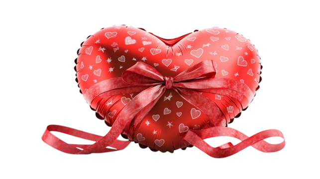 • A heart-shaped Valentine’s Day balloon with ribbons, isolated on white background in HD