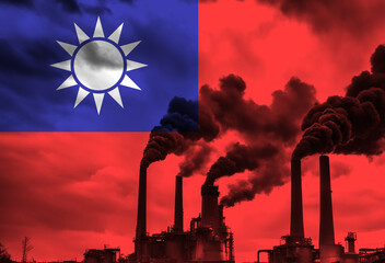 Coal Fired Power Plant with Taiwan National Flag Overlay