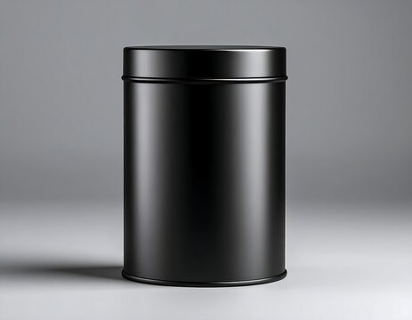 Sleek black container with lid on gray backdrop for storing coffee tea or other dry goods