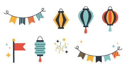 Festive Decoration Elements: Lanterns, Flags, Garlands