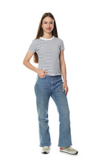 Obraz premium Happy teenage girl posing on white background