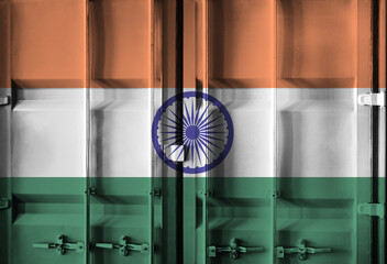 Shipping container with Indian national flag overlay