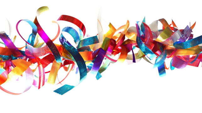 • A New Year’s celebration with colorful streamers and party hats, isolated on white background in HD 