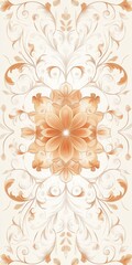 Floral design with a flower in the center. The flower is surrounded by leaves and vines. The design is orange and white