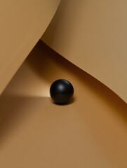 Abstract Geometric Composition with Black Sphere on Gold Background