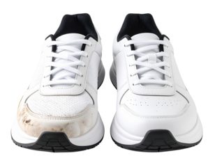 Single Sneaker Transitioning from Dirty to Clean, Diagonal Split Composition, Isolated