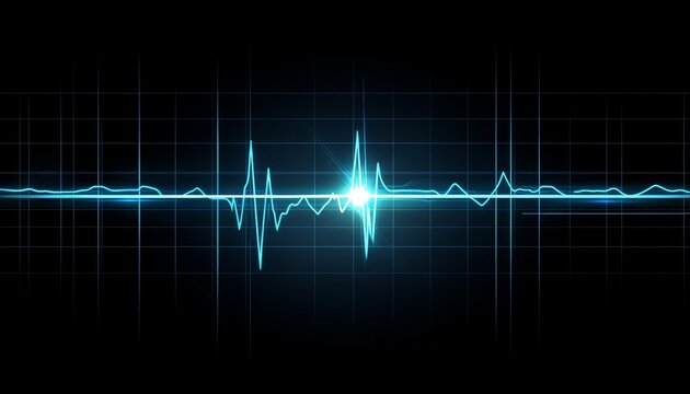 Heartbeat Rhythm Visualization on Dark Grid with Detailed ECG Depicting Cardiac Vital Signs