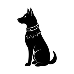 Silhouette of a Sitting Dog in Profile View Wearing a Visibility Vest Vector Illustration.

