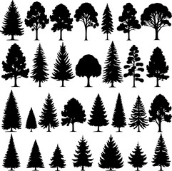 Obraz premium tree silhouettes, black tree vector bundle