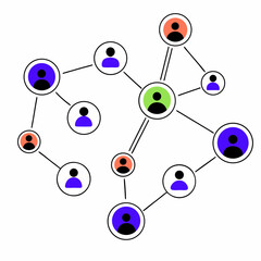  Colorful figures connected by lines illustrating social media networks and interactions