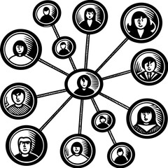  Colorful figures connected by lines illustrating social media networks and interactions