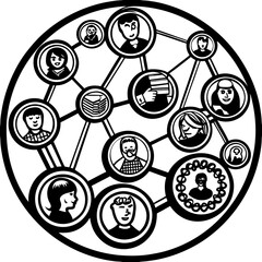  Colorful figures connected by lines illustrating social media networks and interactions