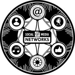  Colorful figures connected by lines illustrating social media networks and interactions