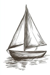This hand-drawn sketch captures a traditional sailboat on calm waters, evoking a sense of adventure, peace, and nautical beauty, perfect for various creative projects.