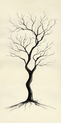 Obraz premium This abstract black and white illustration features a unique tree design with intricate branches and roots, perfect for modern decor or artistic projects.