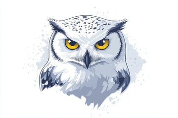 Obraz premium This detailed illustration showcases a powerful owl, highlighting its striking yellow eyes and intricate feather patterns, ideal for nature-themed projects.