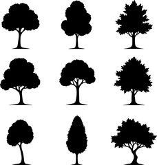tree silhouettes, black tree vector