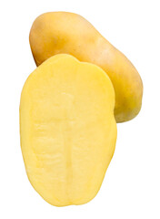 Raw potatos with half in pile isolated with clipping path in png file format
