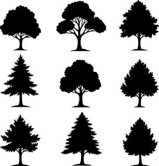 tree silhouettes, black tree vector
