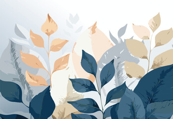 Abstract leaves and Branch Blue and Gold Foliage Background for Printed
