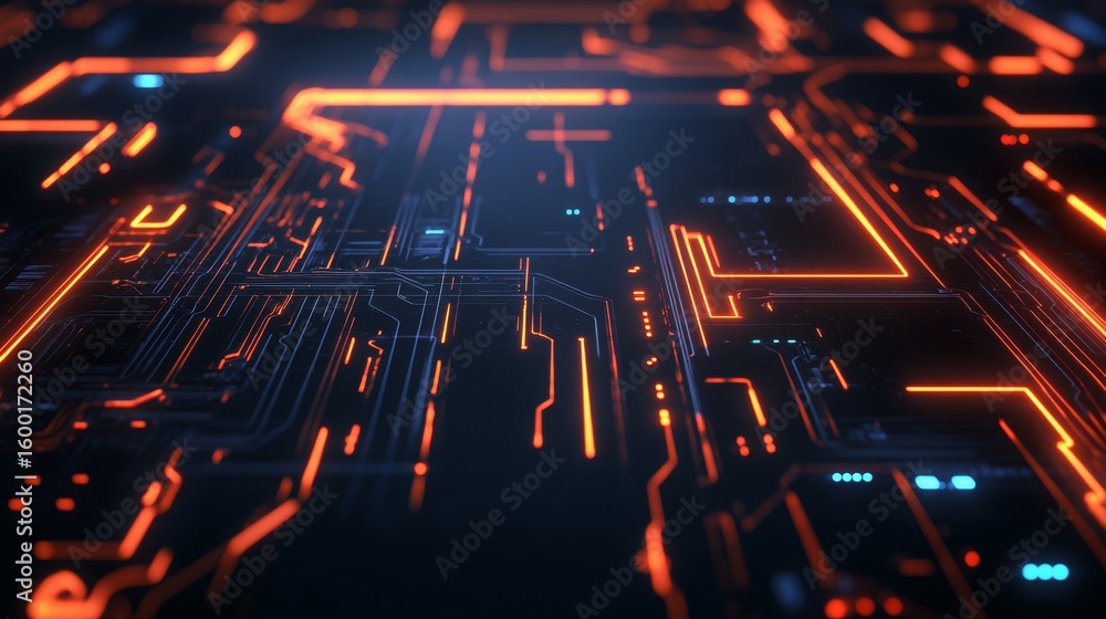 Aufkleber futuristic cybernetic system with bright digital circuits and technological pattern overlay effects