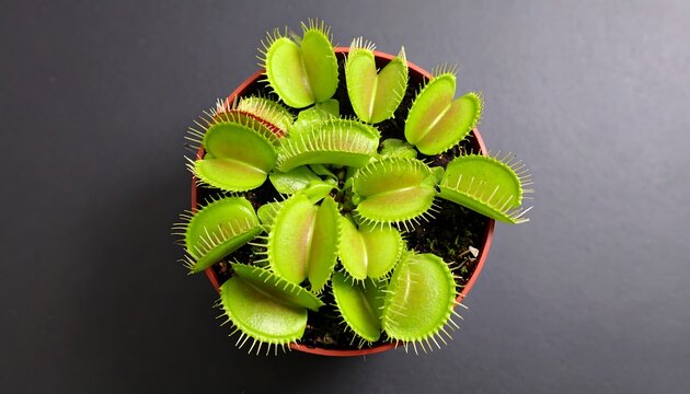 Venus flytrap plant in pot, top-down view