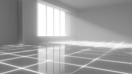 Fototapeta premium Empty room with illuminated floor tiles.