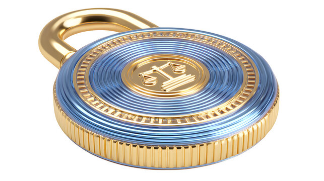 3D icon of a digital padlock with justice symbol in center, cybersecurity law concept, isolated on white background - Powered by Adobe