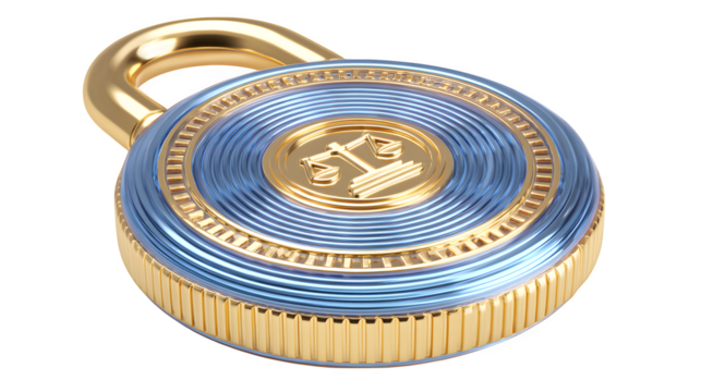 3D icon of a digital padlock with justice symbol in center, cybersecurity law concept, isolated on white background - Powered by Adobe