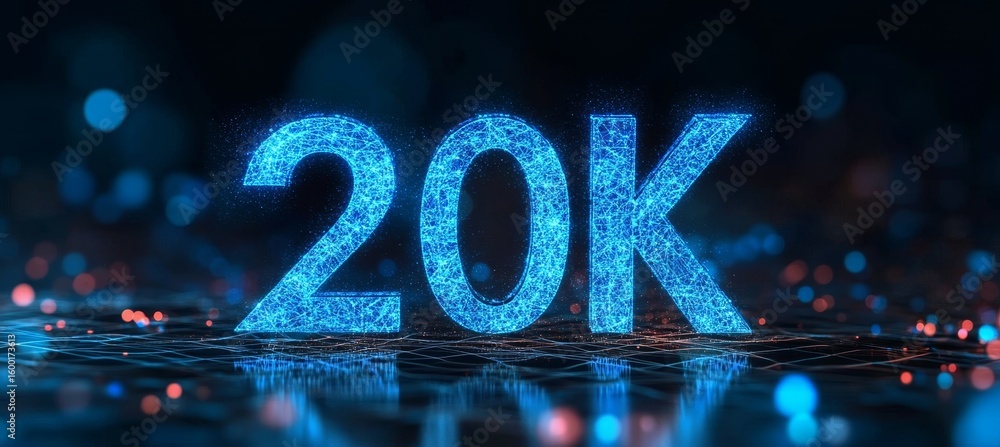 Poster futuristic 3d 20k glowing text on a high-tech digital abstract background with electronic lines