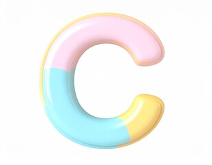3D render of the word "C" in cartoon plastic style, pastel colors, isolated on white background