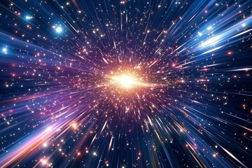 Fototapeta premium A mesmerizing explosion of colors and lights in a cosmic scene, depicting the beauty and mystery of the universe, showcasing stars and energy burst.