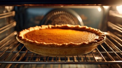 Baked pumpkin pie in oven