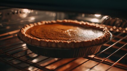 Pumpkin pie baking in oven (4)
