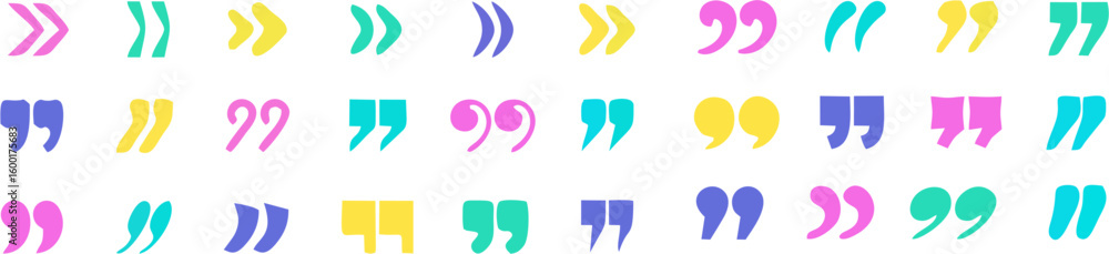 Fototapete a vibrant and extensive collection of various quotation mark symbols, rendered in a cheerful flat de