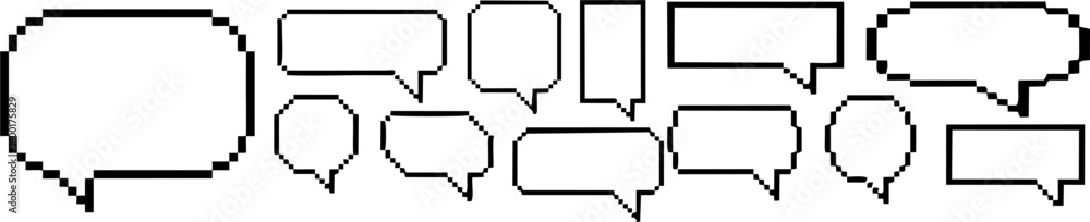 Fototapete a collection of various pixelated speech bubbles and thought bubbles, rendered in a simple black out