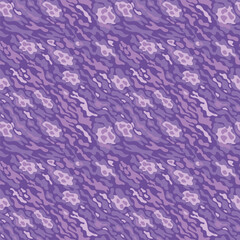 Seamless pattern of fantastic animal, camouflage pattern. Stripes, dots and spots shades of purple and pink in a random order on a purple background