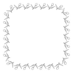 This decorative border features a continuous pattern of stylized leaves and berries, perfect for framing text in invitations or personal notes. The design utilizes a minimalist monochrome approach.